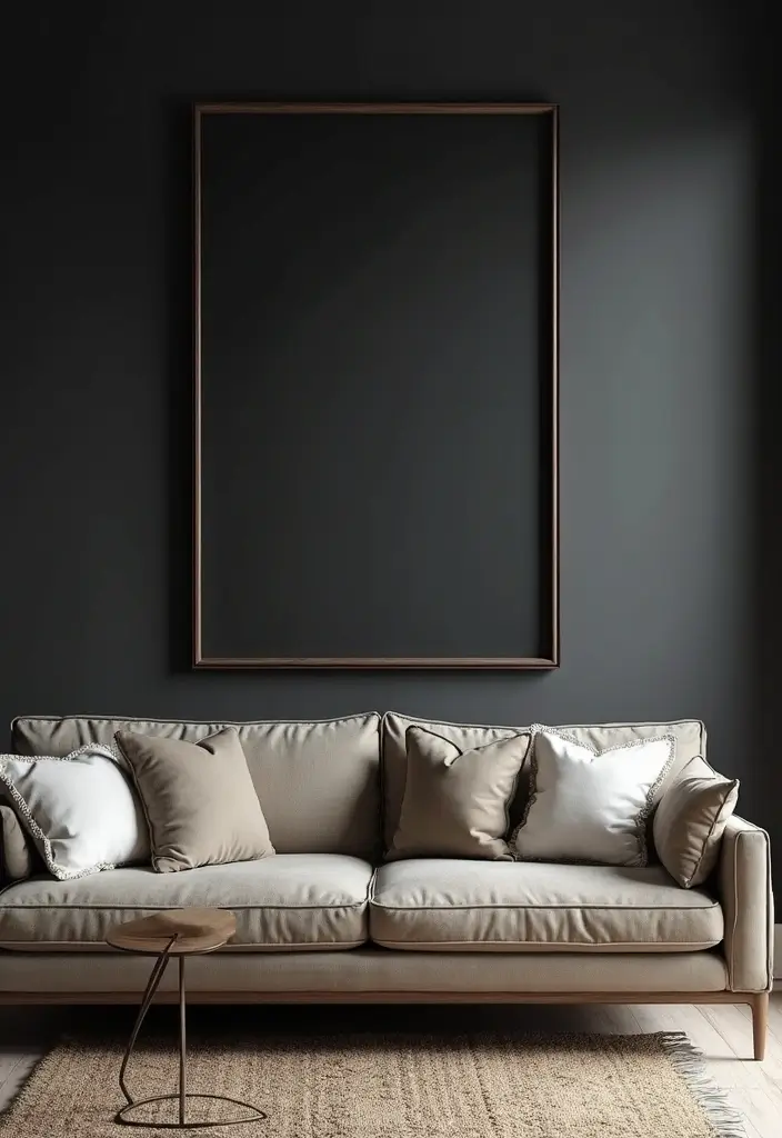 26 Black Furniture Living Room Ideas for a Bold Look - 10. Dramatic Black Wall Art