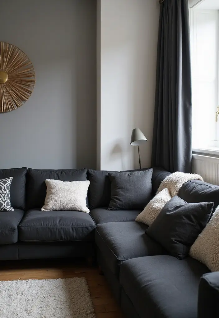 26 Black Furniture Living Room Ideas for a Bold Look - 11. Monochromatic Throw Pillows