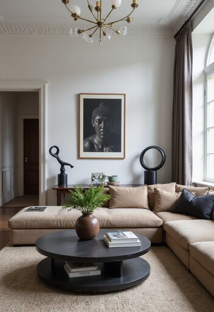 26 Black Furniture Living Room Ideas for a Bold Look - 17. Artistic Black Sculptures