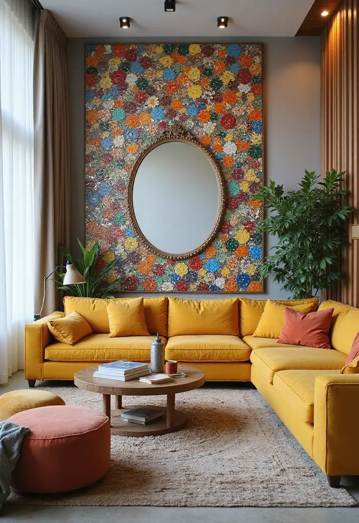 26 Mirror in Living Room Ideas That Brighten the Space 11 26 Mirror in Living Room Ideas That Brighten the Space - 11. Mosaic Mirrors for Artistic Flair