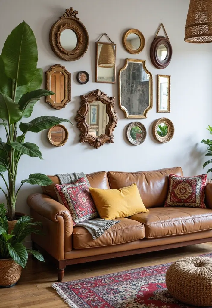 26 Mirror in Living Room Ideas That Brighten the Space 13 26 Mirror in Living Room Ideas That Brighten the Space - 13. Bohemian Style Mirrors