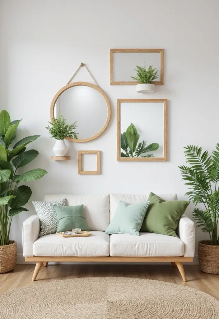 26 Mirror in Living Room Ideas That Brighten the Space 15 26 Mirror in Living Room Ideas That Brighten the Space - 15. Outdoor-Inspired Mirrors