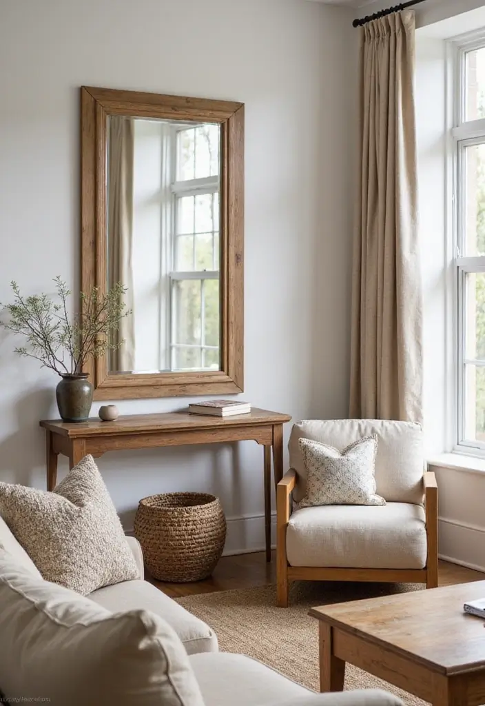 26 Mirror in Living Room Ideas That Brighten the Space 18 26 Mirror in Living Room Ideas That Brighten the Space - 18. Farmhouse Style Mirrors