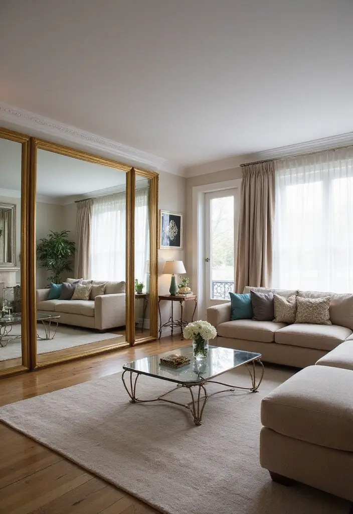 26 Mirror in Living Room Ideas That Brighten the Space 23 26 Mirror in Living Room Ideas That Brighten the Space - 23. Floor-to-Ceiling Mirrors