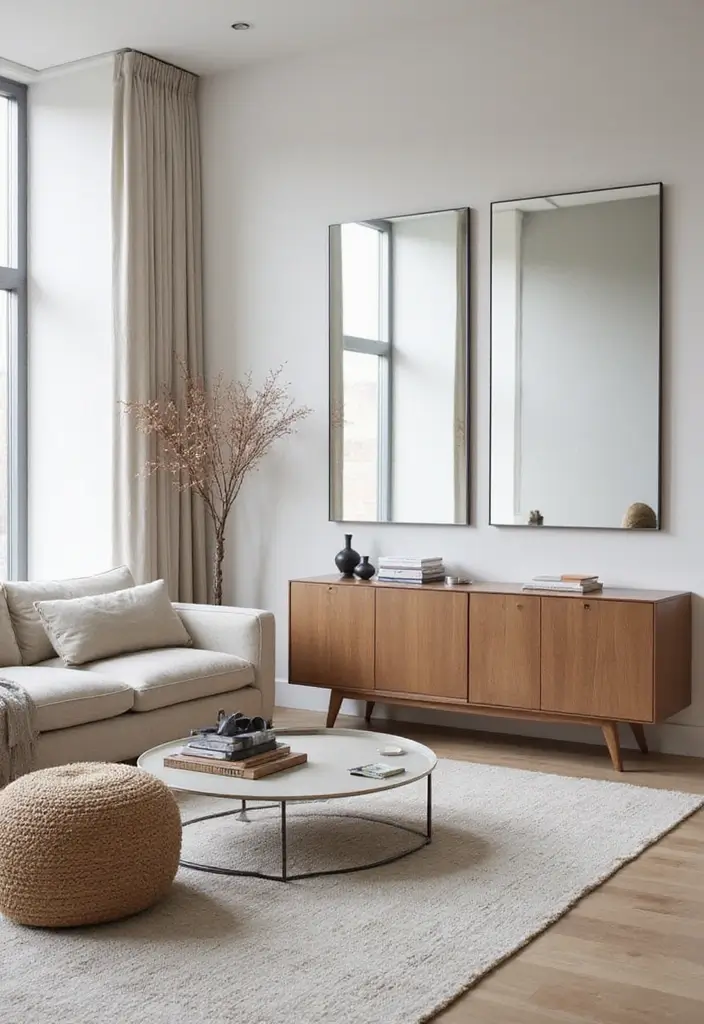 26 Mirror in Living Room Ideas That Brighten the Space 25 26 Mirror in Living Room Ideas That Brighten the Space - 25. Frameless Mirrors