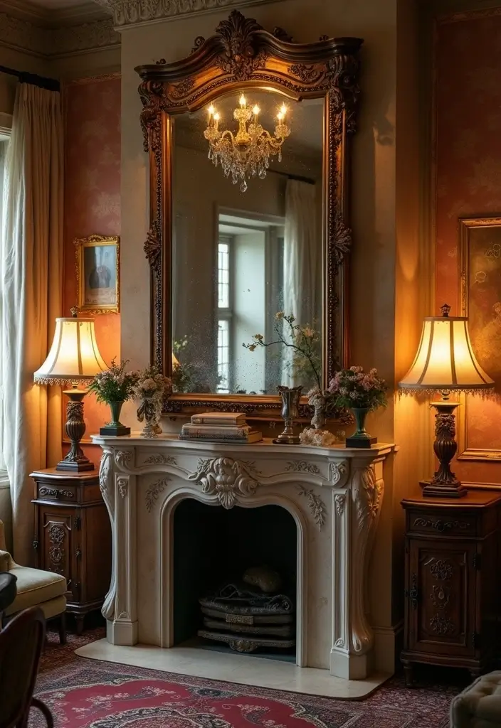 26 Mirror in Living Room Ideas That Brighten the Space 26 26 Mirror in Living Room Ideas That Brighten the Space - 26. Vintage Mirrors with Etched Designs