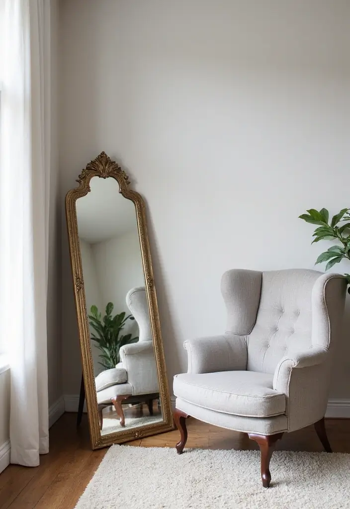26 Mirror in Living Room Ideas That Brighten the Space 3 26 Mirror in Living Room Ideas That Brighten the Space - 3. Floor Mirror as a Statement Piece