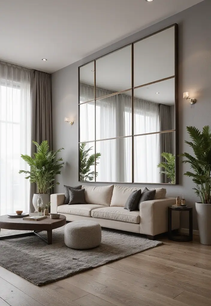 26 Mirror in Living Room Ideas That Brighten the Space 6 26 Mirror in Living Room Ideas That Brighten the Space - 6. Mirrored Accent Wall