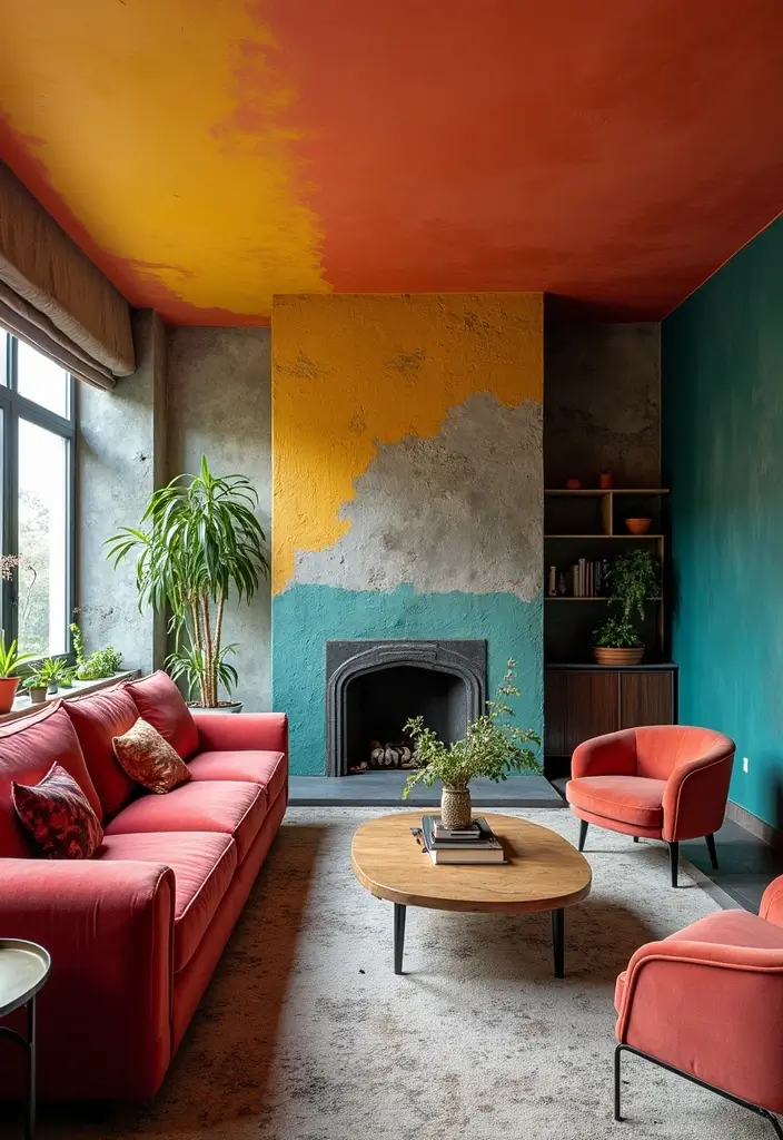 27 Colorful Living Room Ideas Full of Energy - 15. Colorful Ceilings