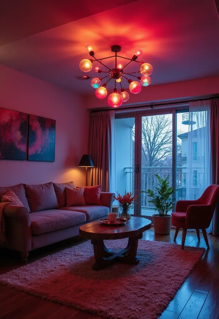 27 Colorful Living Room Ideas Full of Energy - 27. Updated Lighting Colors