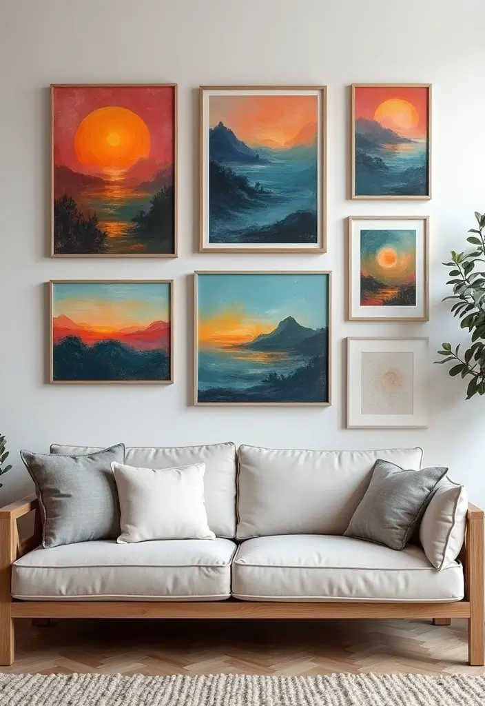 27 Colorful Living Room Ideas Full of Energy - 4. Energetic Decorative Artwork