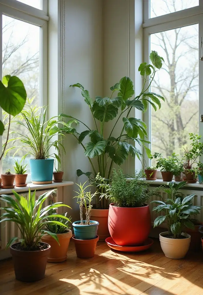 27 Colorful Living Room Ideas Full of Energy - 9. Colorful Houseplants