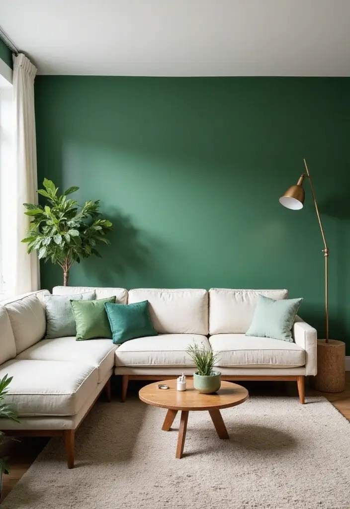 27 Green Living Room Inspirations for a Refreshing Space - 11. Green Accent Walls