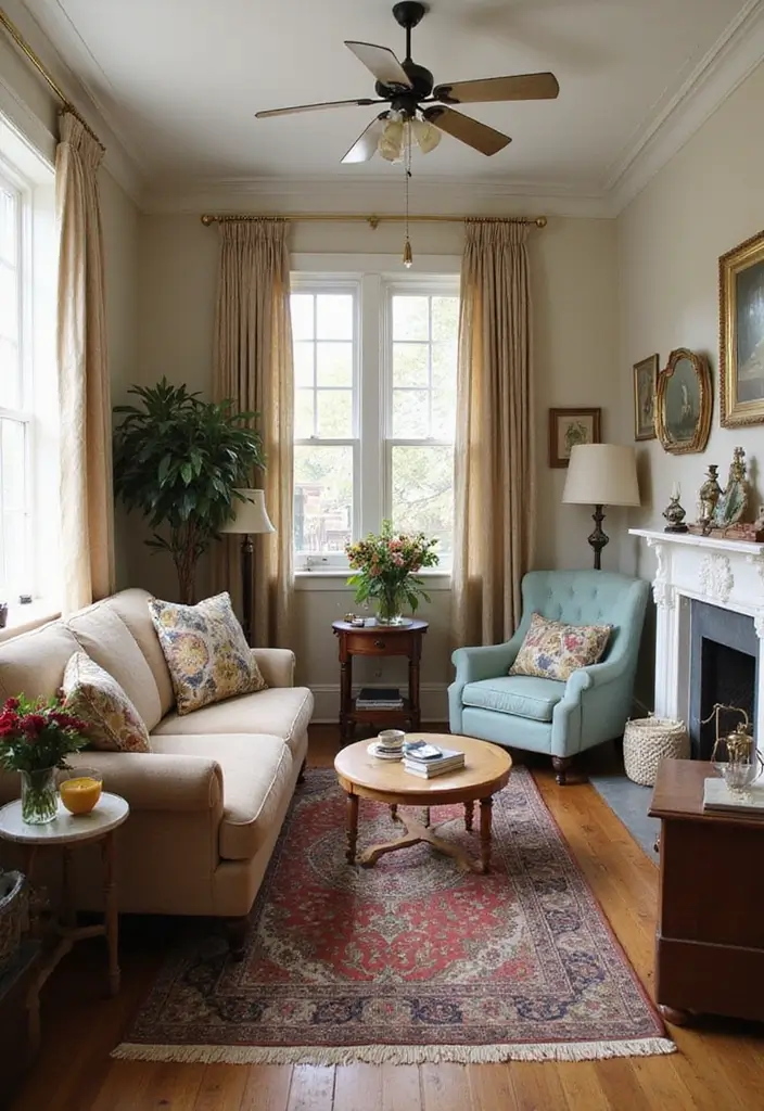 27 Green Living Room Inspirations for a Refreshing Space - 14. Vintage Finds