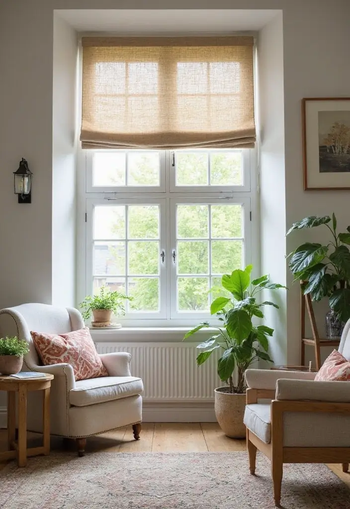 27 Green Living Room Inspirations for a Refreshing Space - 23. Sustainable Window Treatments