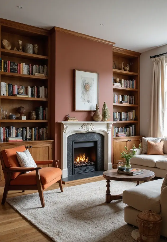 27 Living Room Designs with Fireplace for a Warm Home 15 27 Living Room Designs with Fireplace for a Warm Home - 15. Integrated Bookshelves