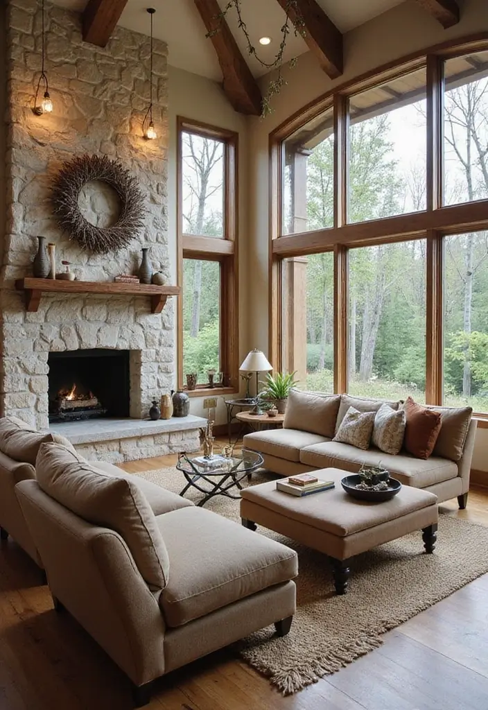 27 Living Room Designs with Fireplace for a Warm Home 26 27 Living Room Designs with Fireplace for a Warm Home - 26. Outdoor-Inspired Touches