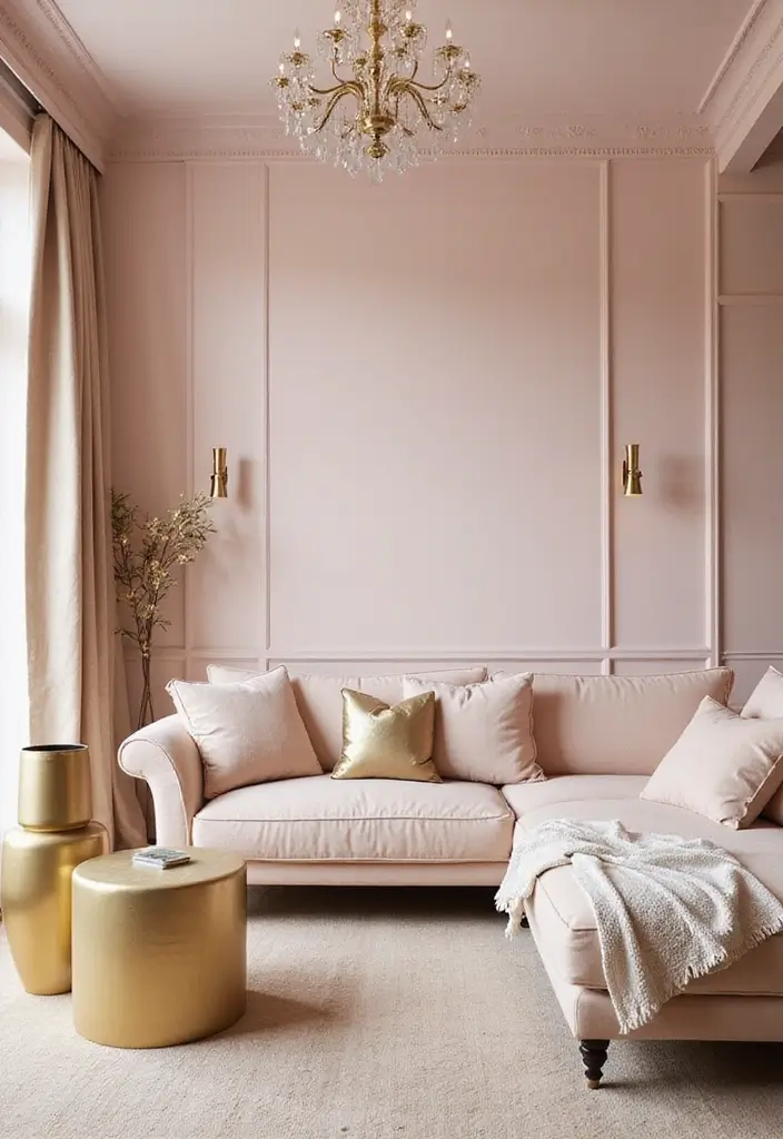 27 Pink Living Room Ideas That Are Surprisingly Chic - 1. Blush and Gold Elegance