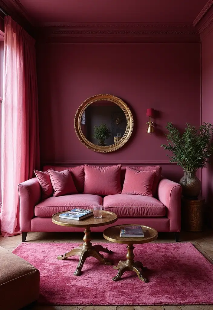 27 Pink Living Room Ideas That Are Surprisingly Chic - 12. Dark Pink Drama