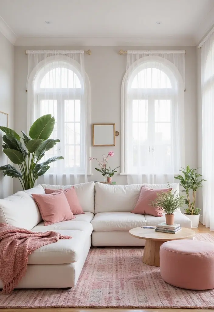 27 Pink Living Room Ideas That Are Surprisingly Chic - 16. Pink with White Brightness