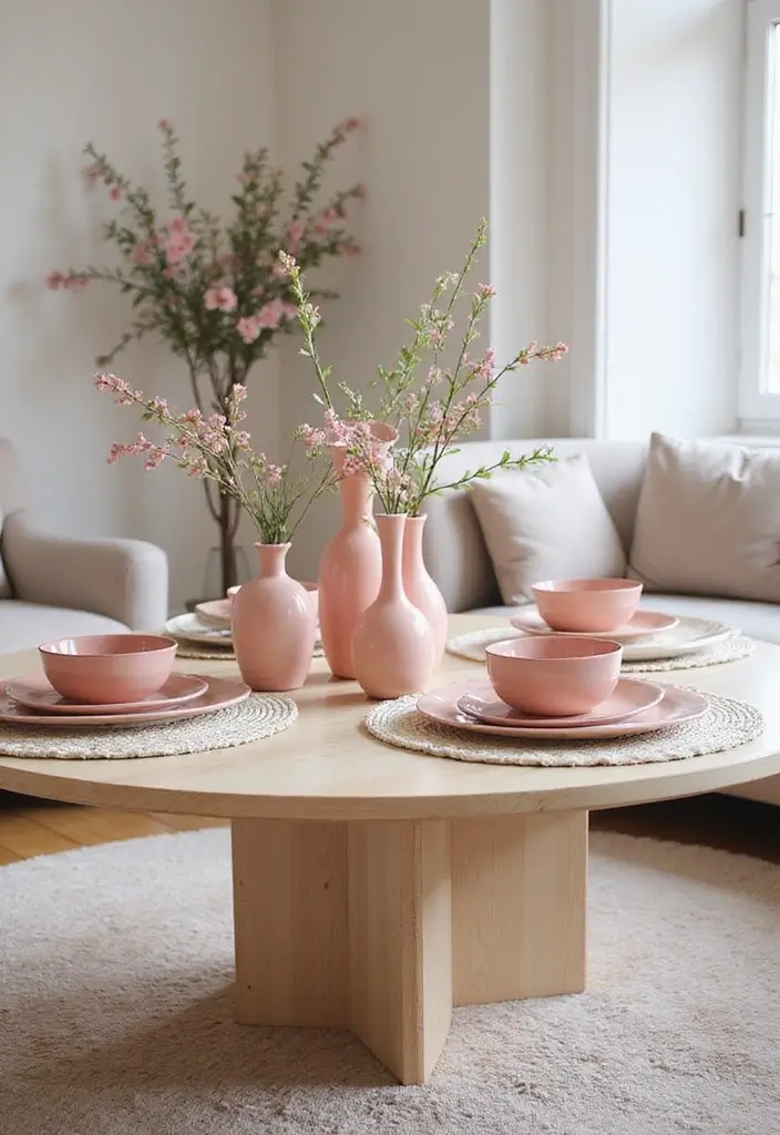 27 Pink Living Room Ideas That Are Surprisingly Chic - 22. Pink Table Settings