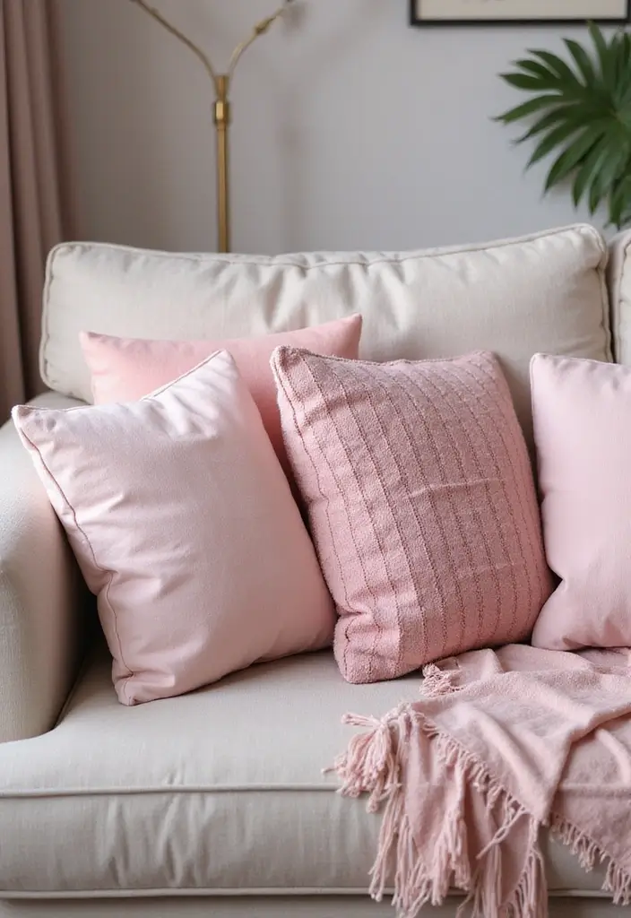 27 Pink Living Room Ideas That Are Surprisingly Chic - 24. Pink Pillows Galore