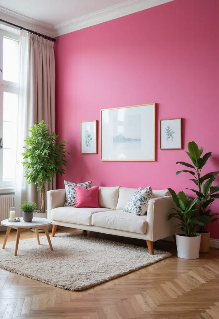 27 Pink Living Room Ideas That Are Surprisingly Chic - 25. Pink Accent Walls
