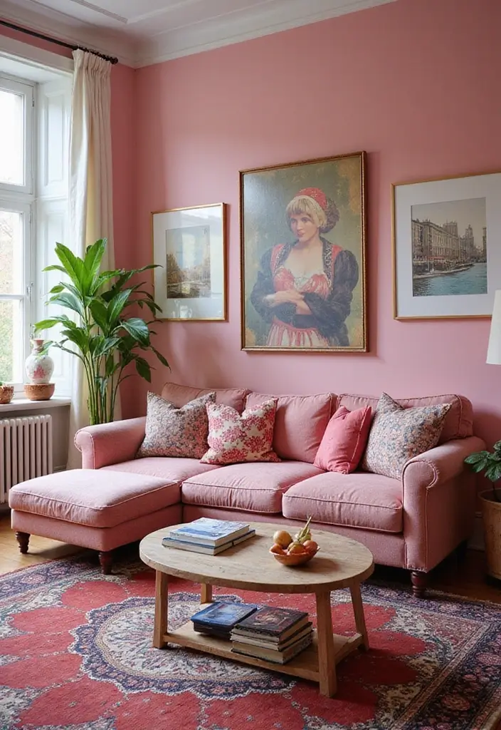 27 Pink Living Room Ideas That Are Surprisingly Chic - 4. Eclectic Pink Decor