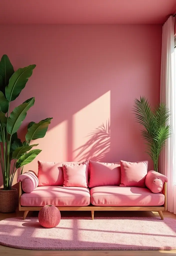 27 Pink Living Room Ideas That Are Surprisingly Chic - 5. Tropical Pink Paradise