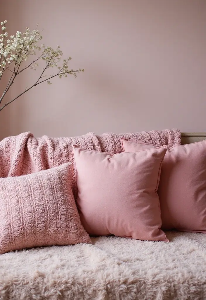 27 Pink Living Room Ideas That Are Surprisingly Chic - 6. Layered Pink Textures