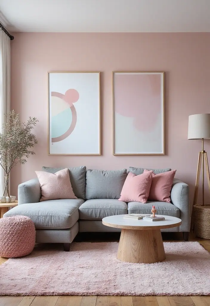 27 Pink Living Room Ideas That Are Surprisingly Chic - 7. Pink and Gray Harmony