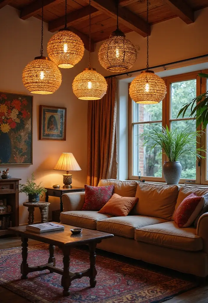 28 Boho Living Room Inspirations Full of Charm - 11. Boho Chic Lighting Fixtures