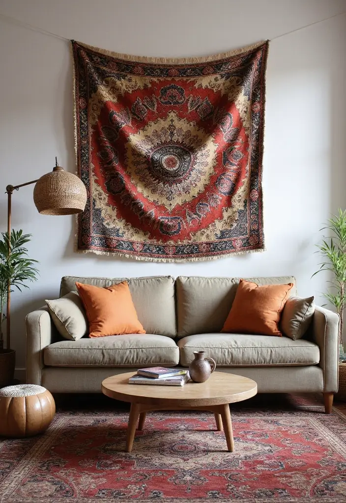 28 Boho Living Room Inspirations Full of Charm - 15. Statement Art Pieces