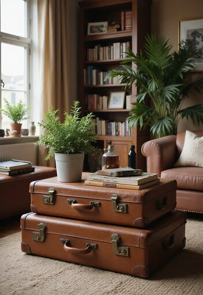 28 Boho Living Room Inspirations Full of Charm - 16. Vintage Suitcases