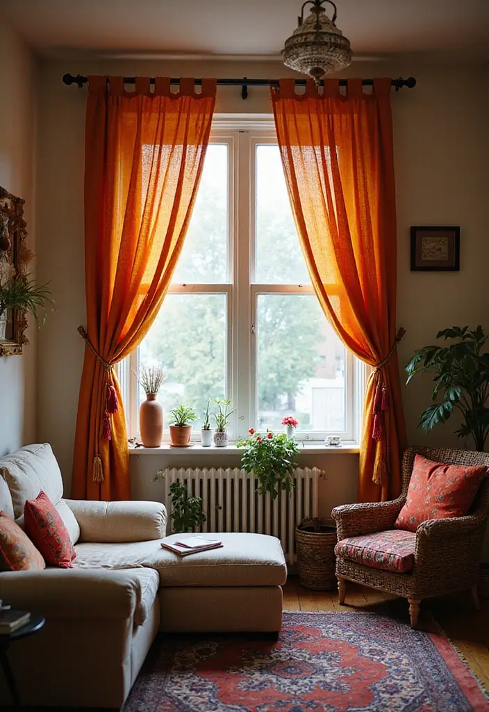 28 Boho Living Room Inspirations Full of Charm - 19. Colorful Curtains