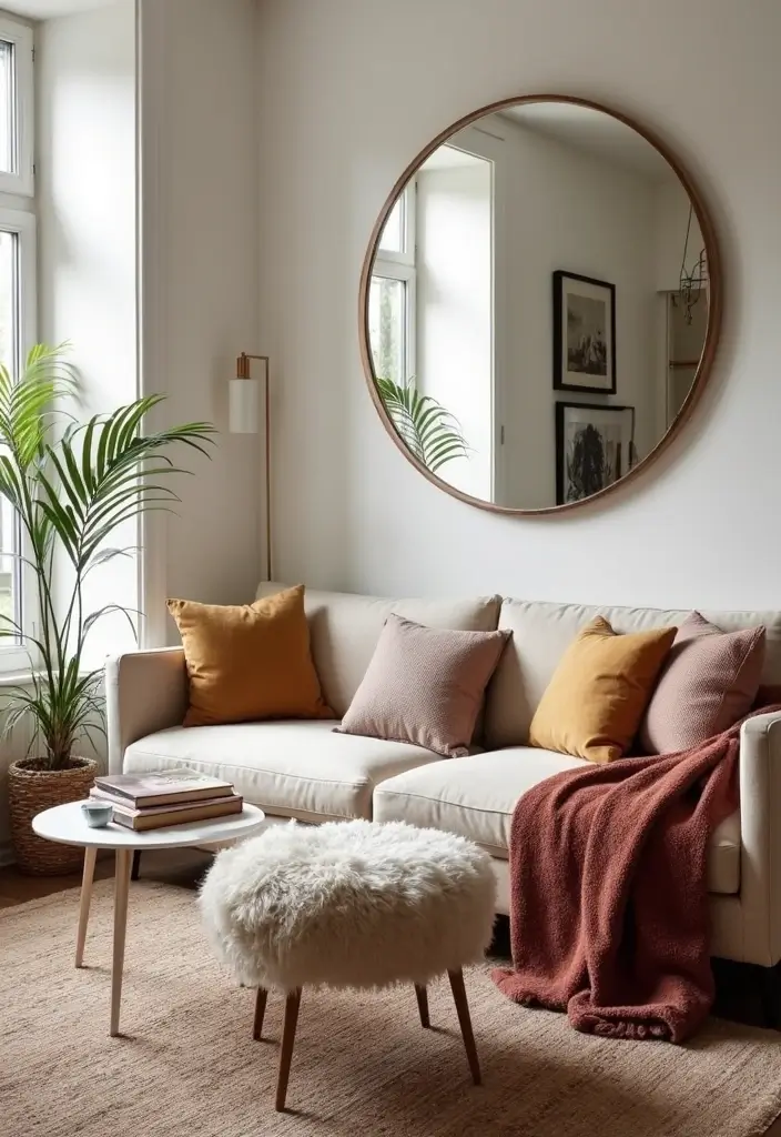 28 Boho Living Room Inspirations Full of Charm - 23. Statement Mirrors