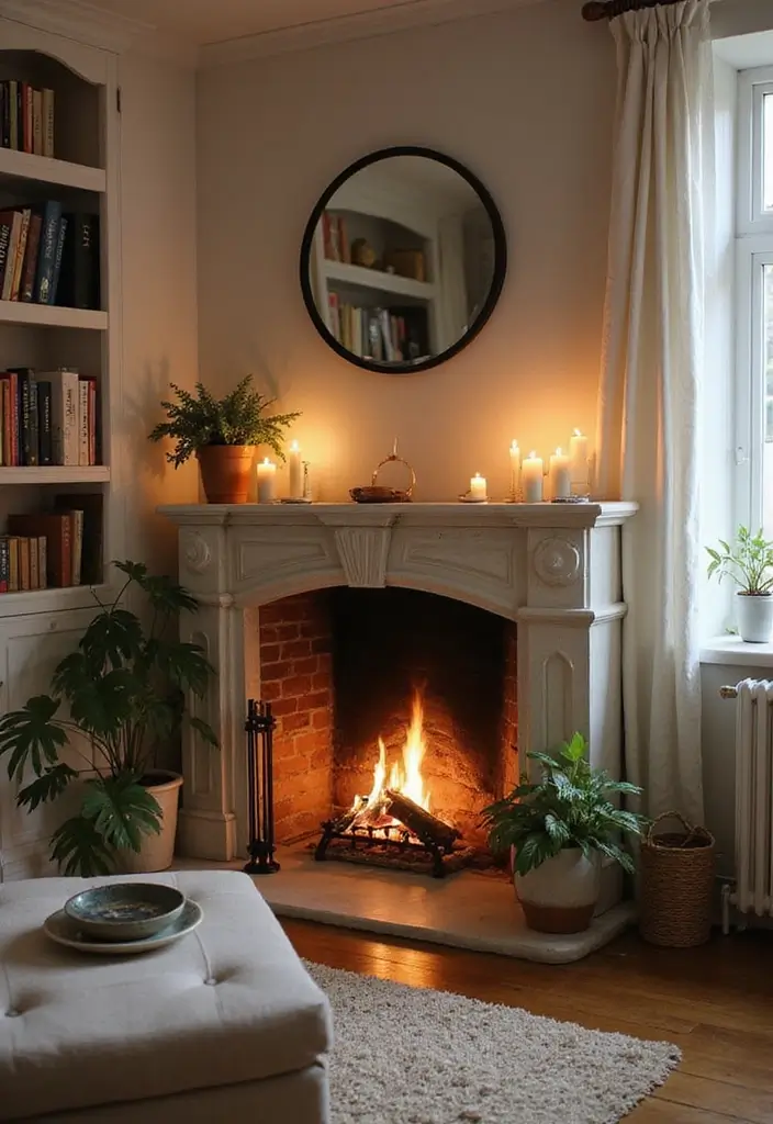 28 Boho Living Room Inspirations Full of Charm - 28. Cozy Fireplace Corner