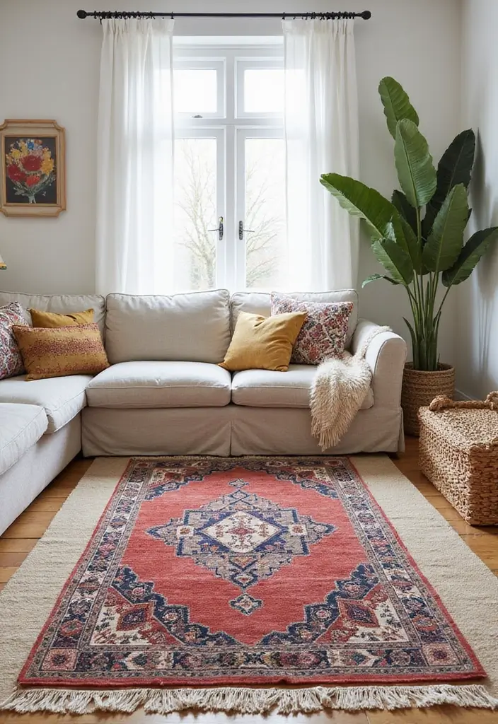 28 Boho Living Room Inspirations Full of Charm - 3. Layered Rugs