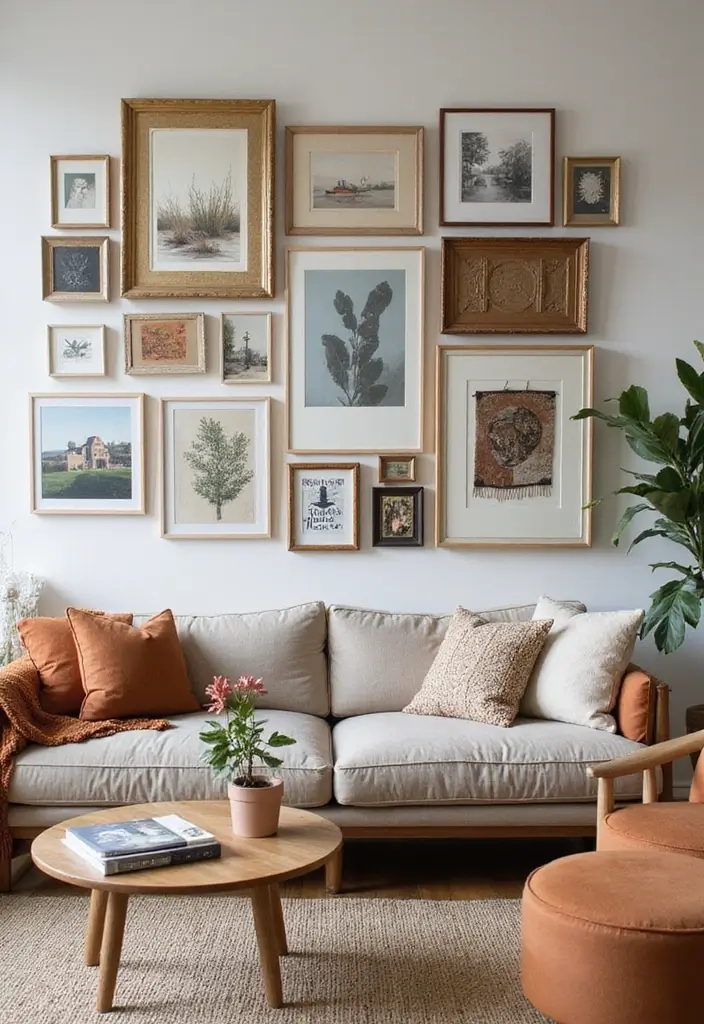 28 Boho Living Room Inspirations Full of Charm - 8. Artistic Gallery Walls