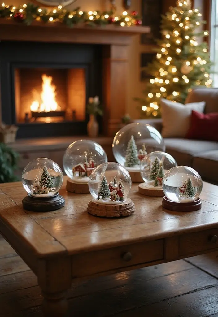 28 Christmas Decor Ideas for Living Room You Must Try - 12. Glass Jar Snow Globes