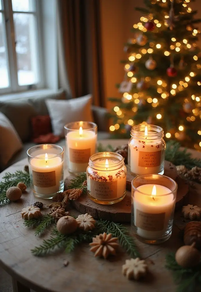 28 Christmas Decor Ideas for Living Room You Must Try - 20. DIY Holiday Scented Candles