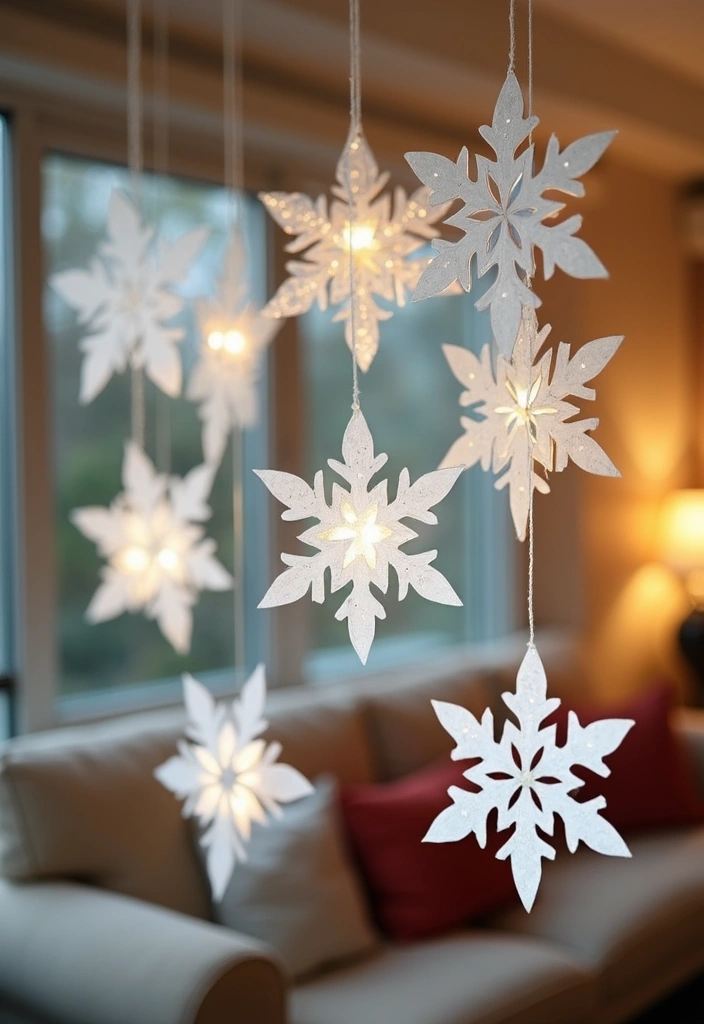 28 Christmas Decor Ideas for Living Room You Must Try - 25. Recycled Paper Snowflakes