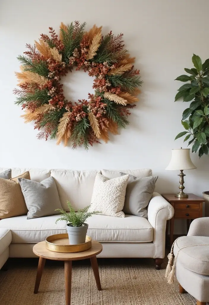 28 Christmas Decor Ideas for Living Room You Must Try - 27. Seasonal Wall Art