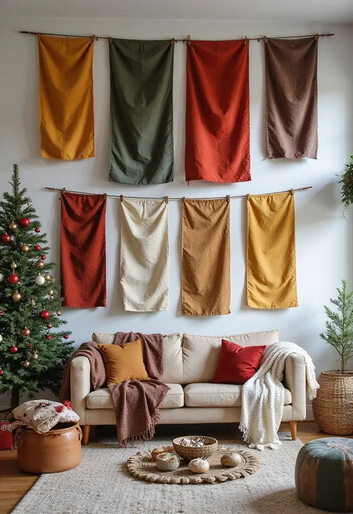 28 Christmas Decor Ideas for Living Room You Must Try - 3. Sustainable Fabric Banners