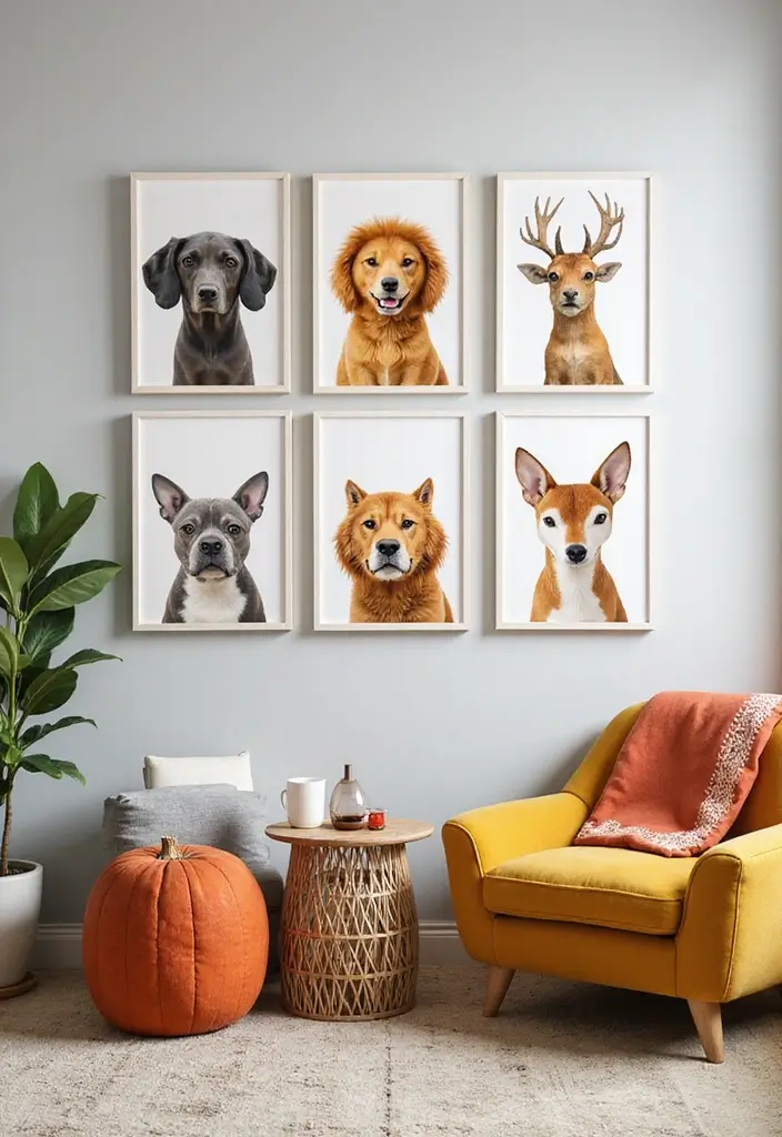 28 Gallery Wall Living Room Inspirations You’ll Love 21 28 Gallery Wall Living Room Inspirations You’ll Love - 21. Animal Art Gallery