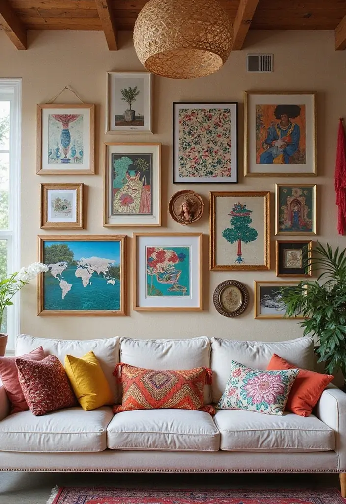 28 Gallery Wall Living Room Inspirations You’ll Love 6 28 Gallery Wall Living Room Inspirations You’ll Love - 6. Eclectic Curated Collection