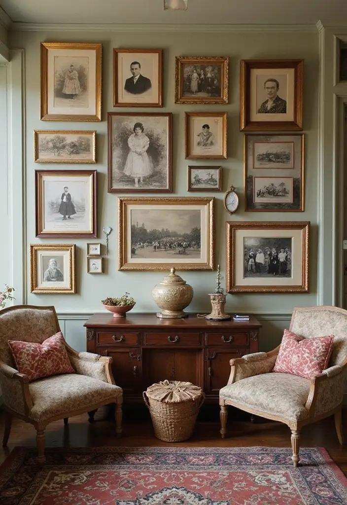 28 Gallery Wall Living Room Inspirations You’ll Love 9 28 Gallery Wall Living Room Inspirations You’ll Love - 9. Family Heirloom Display