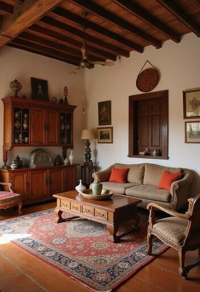 28 Indian Living Room Ideas That Blend Culture and Comfort - 3. Handcrafted Furniture