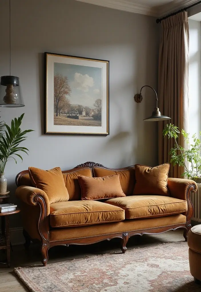 29 Sofas Ideas for Living Room You’ll Want to Copy 18 29 Sofas Ideas for Living Room You’ll Want to Copy - 18. Vintage Finds with a Green Touch