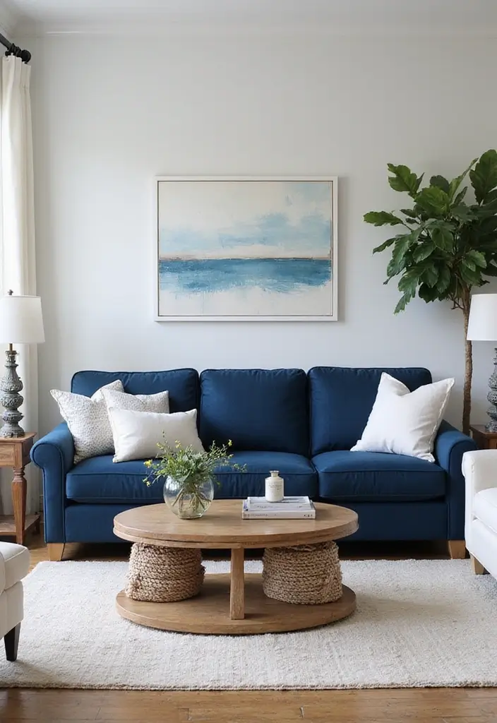 30 Blue Living Room Ideas That Feel Fresh and Modern - 1. Nautical Vibes with Navy Accents